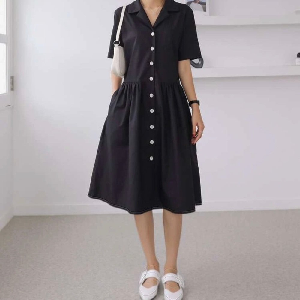 Single Breasted Lapel Collar Shirt Dress